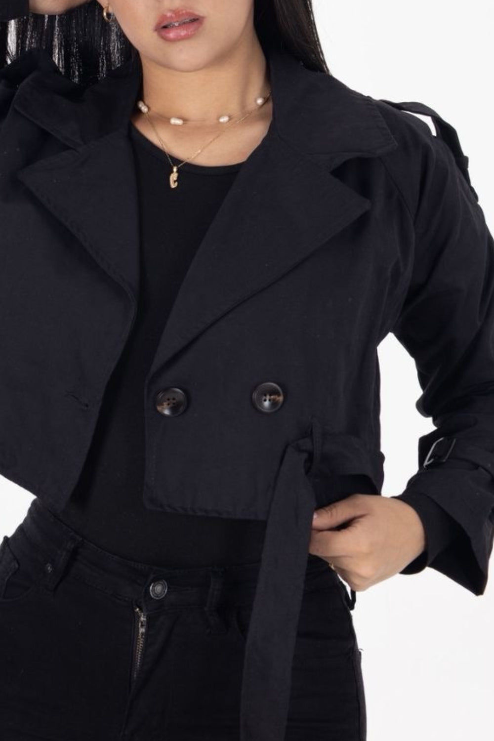 REF: 502 CHAQUETA MINI GABARDINA NEGRA