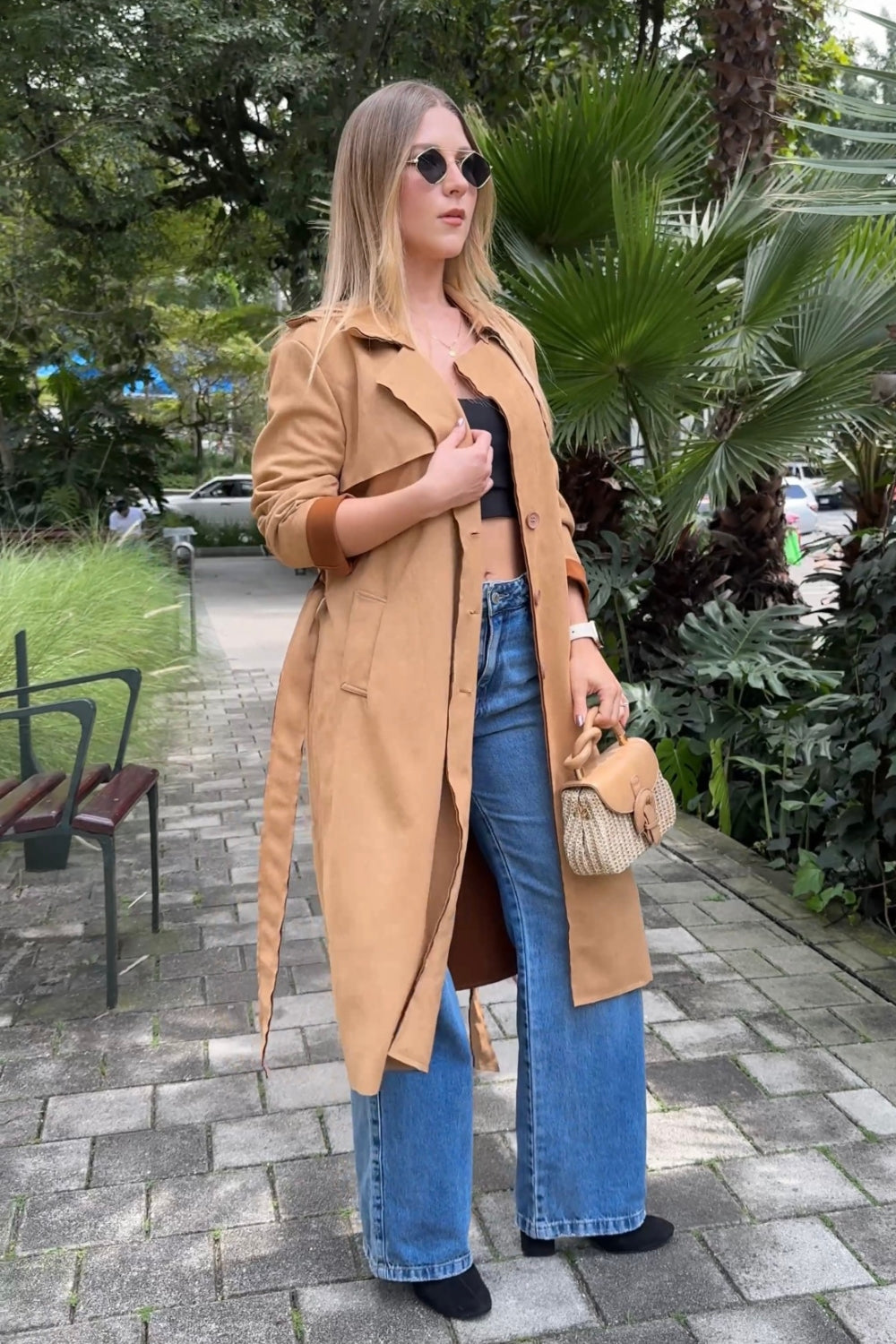 REF: 412 GABAN GAMUZA CINTURON CAMEL