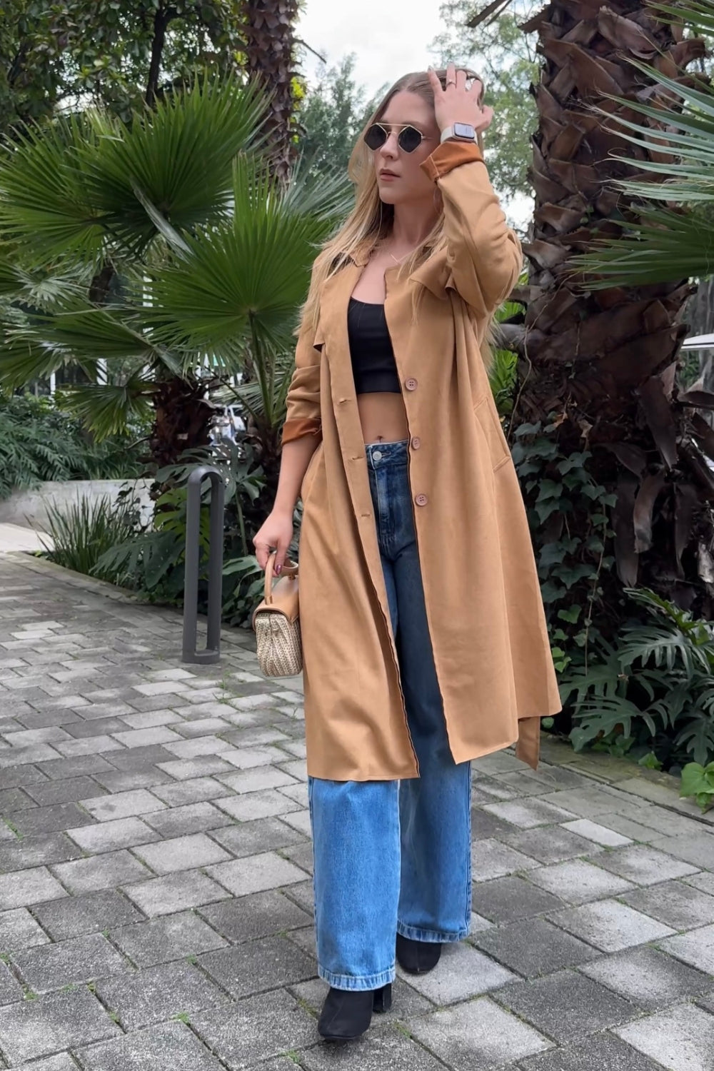 REF: 412 GABAN GAMUZA CINTURON CAMEL