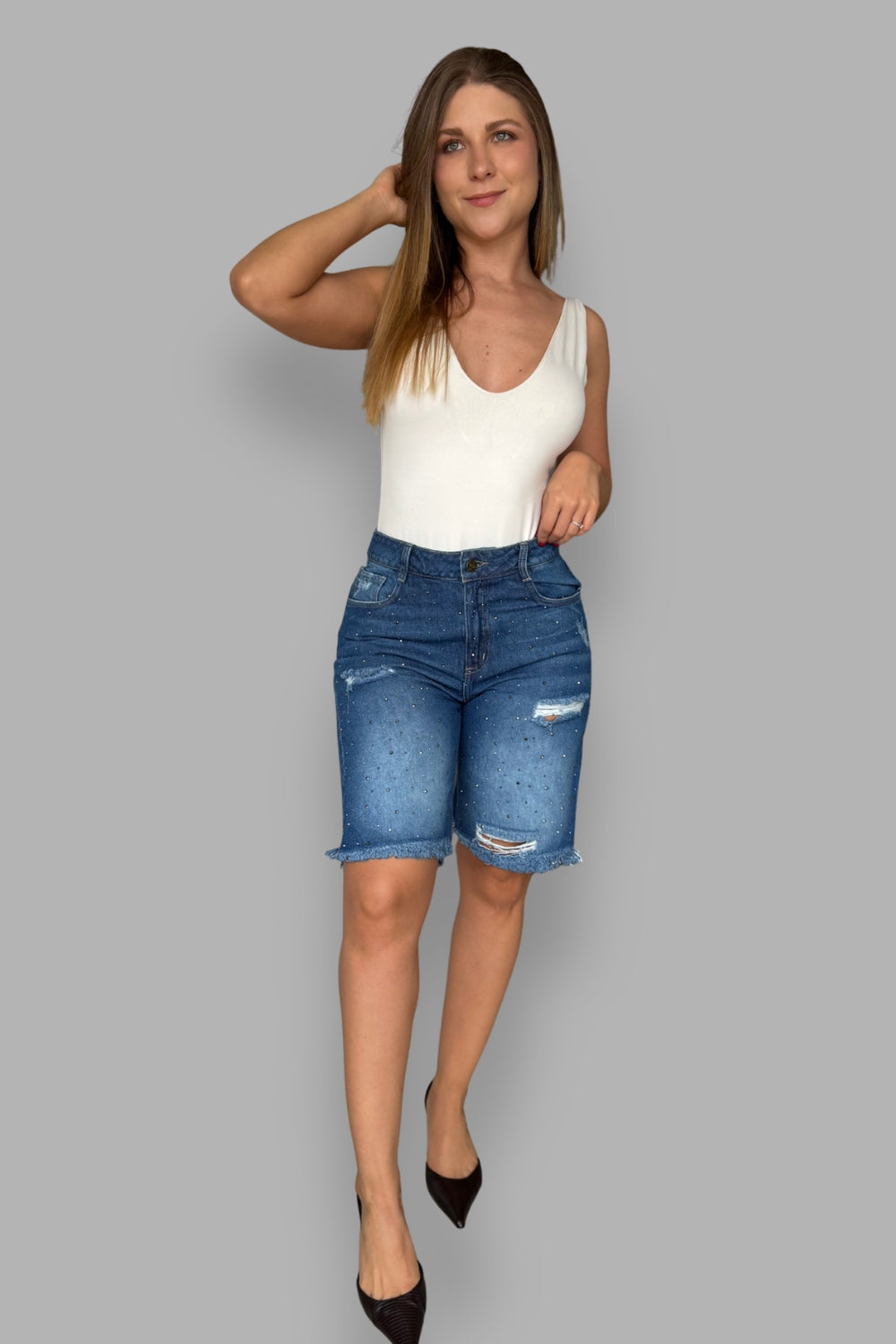 REF: 455 SHORT LARGO - BERMUDA DENIM BRILLO