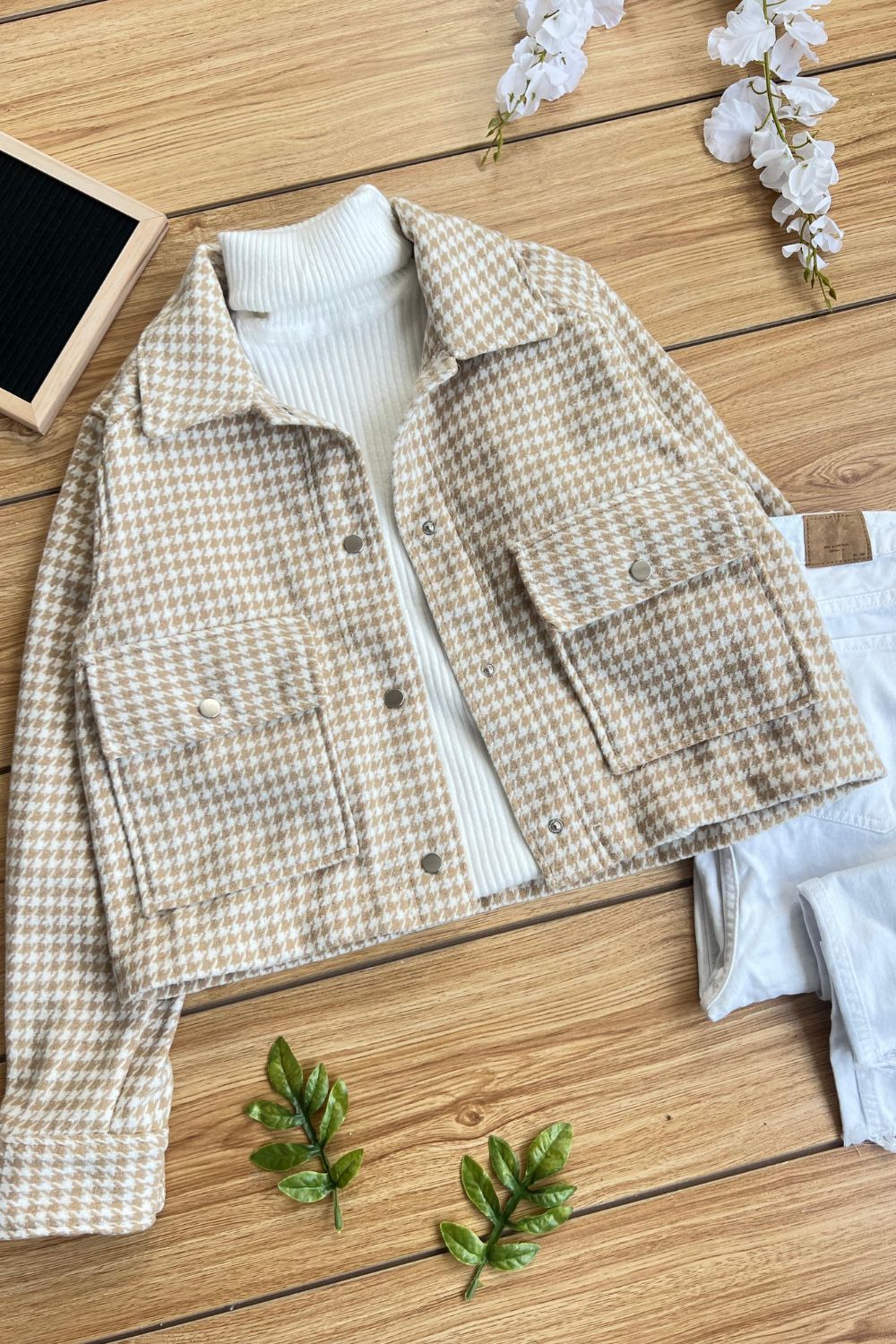 REF:335 CHAQUETA CUADROS PAÑO BEIGE