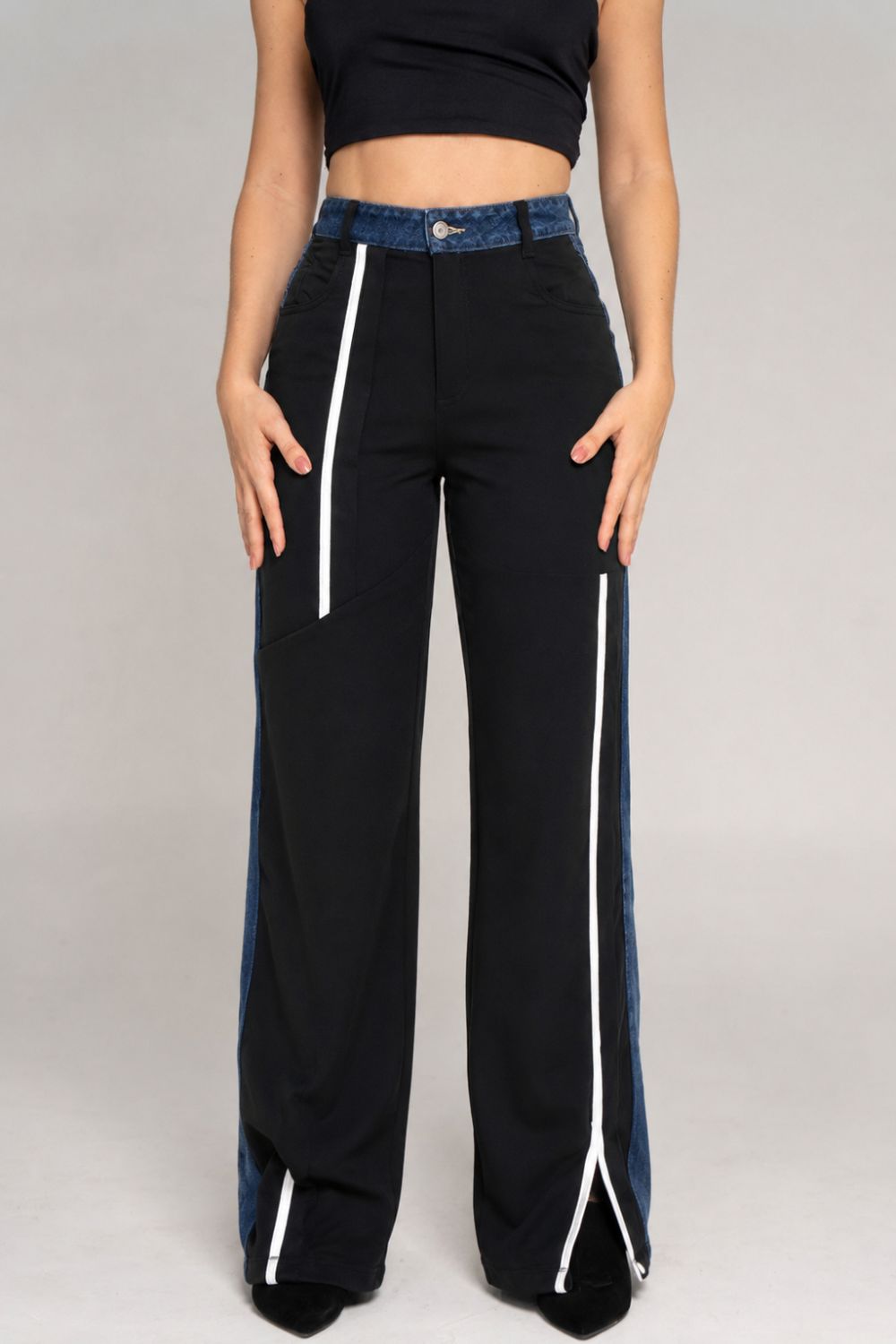 REF: 348 JEAN BICOLOR OSCURO/NEGRO WIDE LEG RIGIDO
