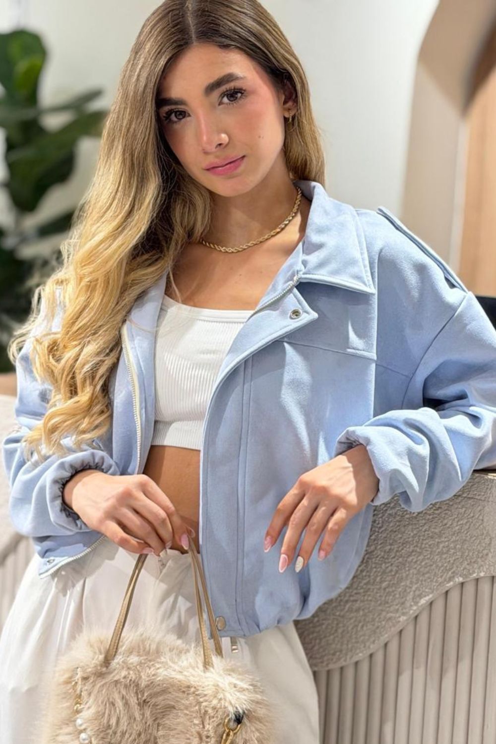 REF: 429 CHAQUETA OVERSIZE PEACH AZUL CIELO