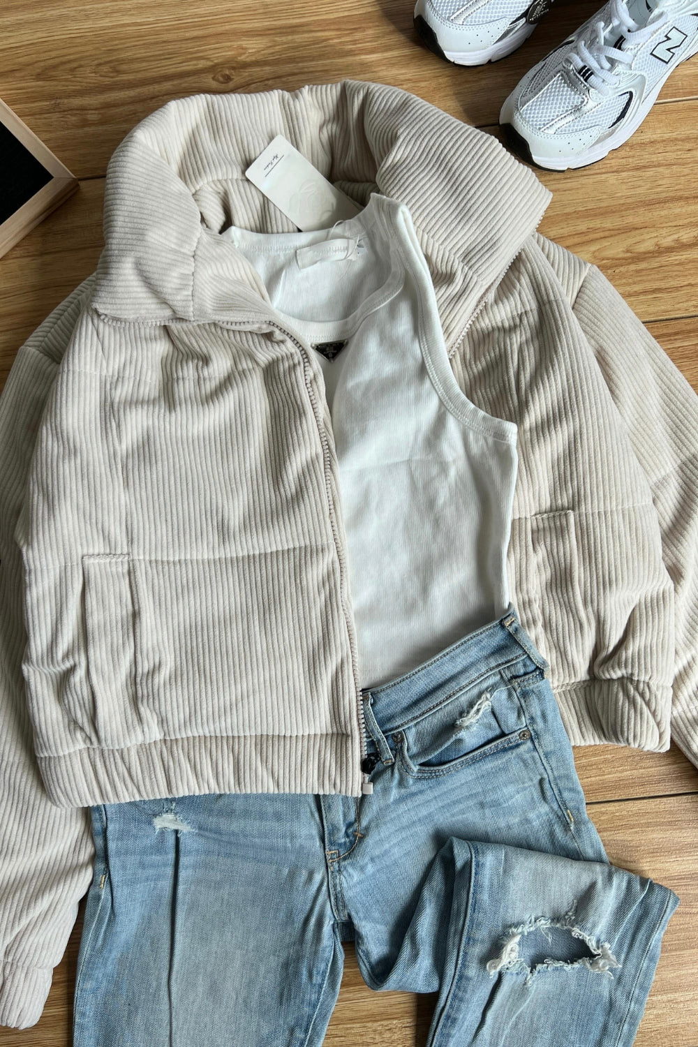 REF: 404 CHAQUETA PUFFER CORDUROY BEIGE (PRE-VENTA)