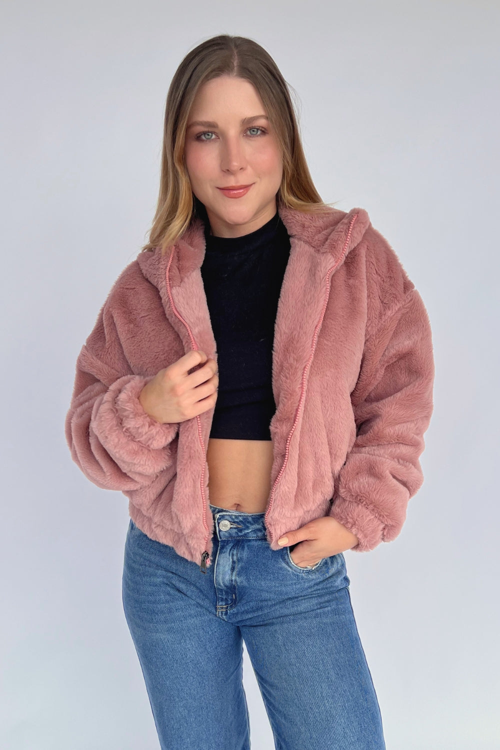 REF:240 ABRIGO CAPOTA CIERRE ROSA