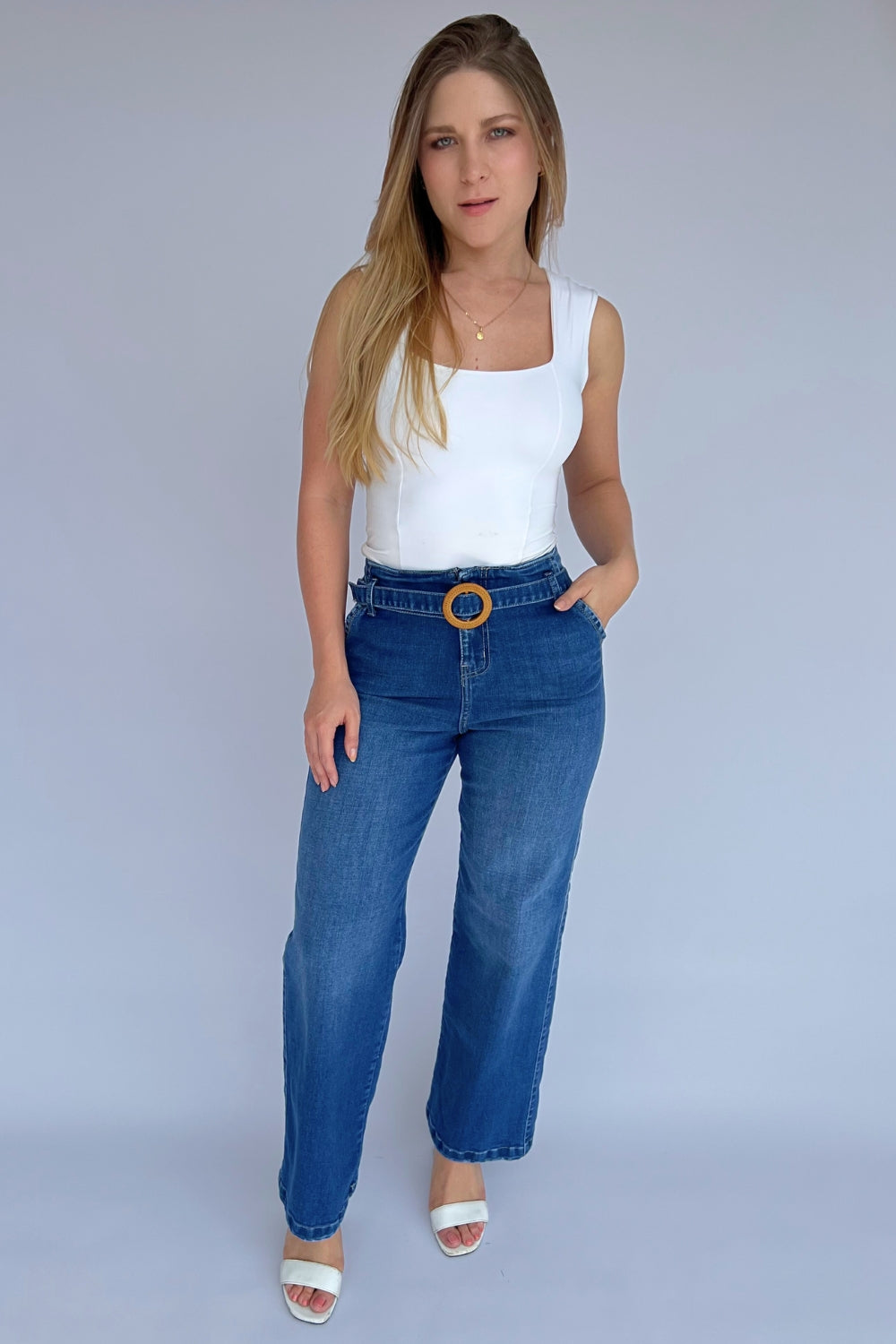 REF:438 JEAN HEBILLA CAMEL BOTA ANCHA STRECH