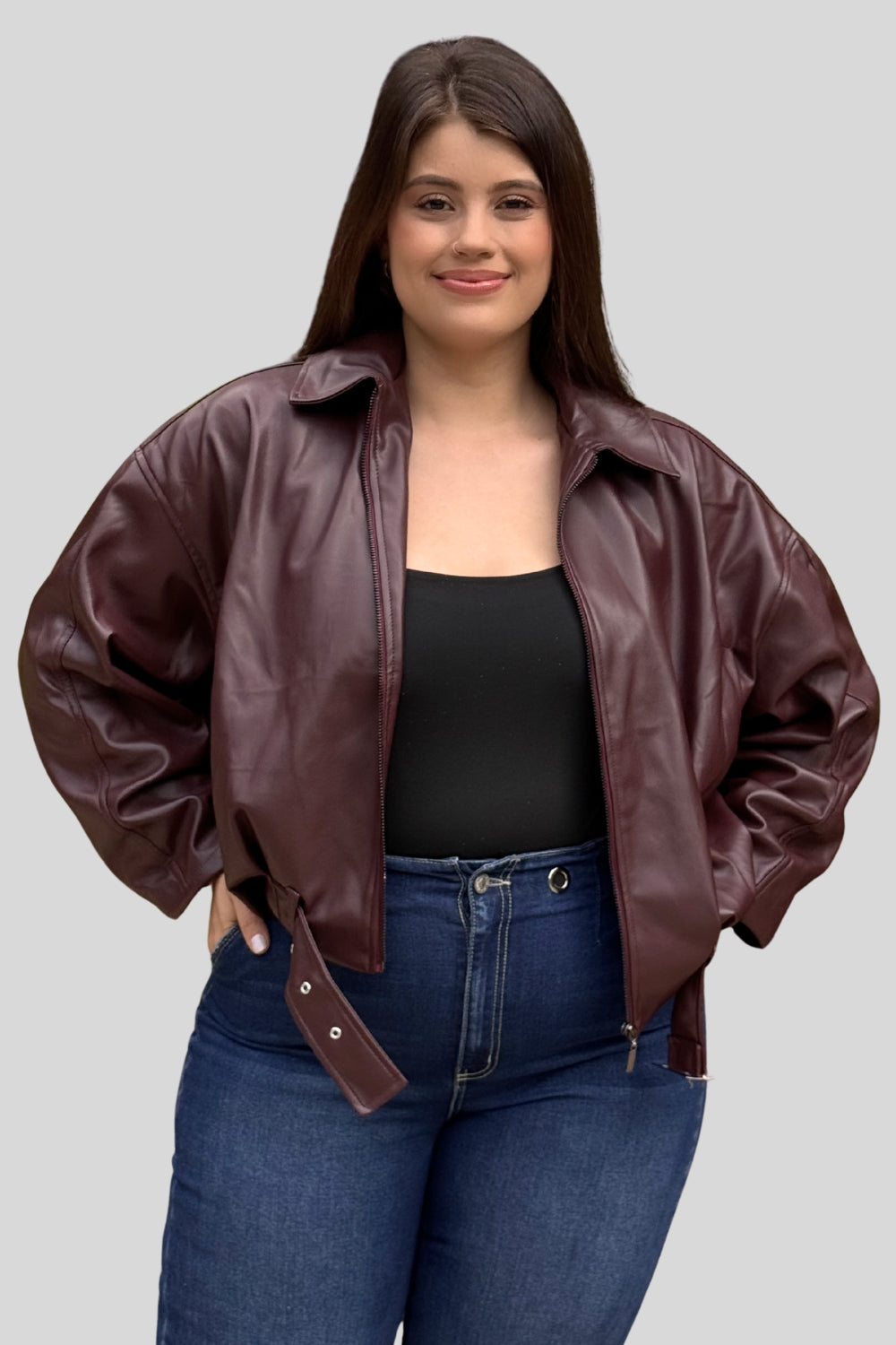 REF: 410 CHAQUETA OVERSIZE EFECTO CUERO VINOTINTO