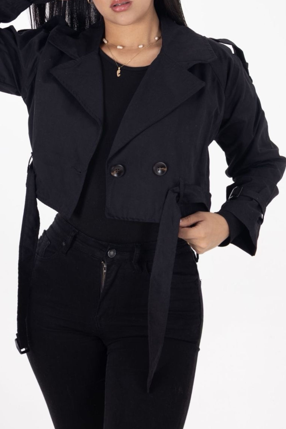 REF: 502 CHAQUETA MINI GABARDINA NEGRA