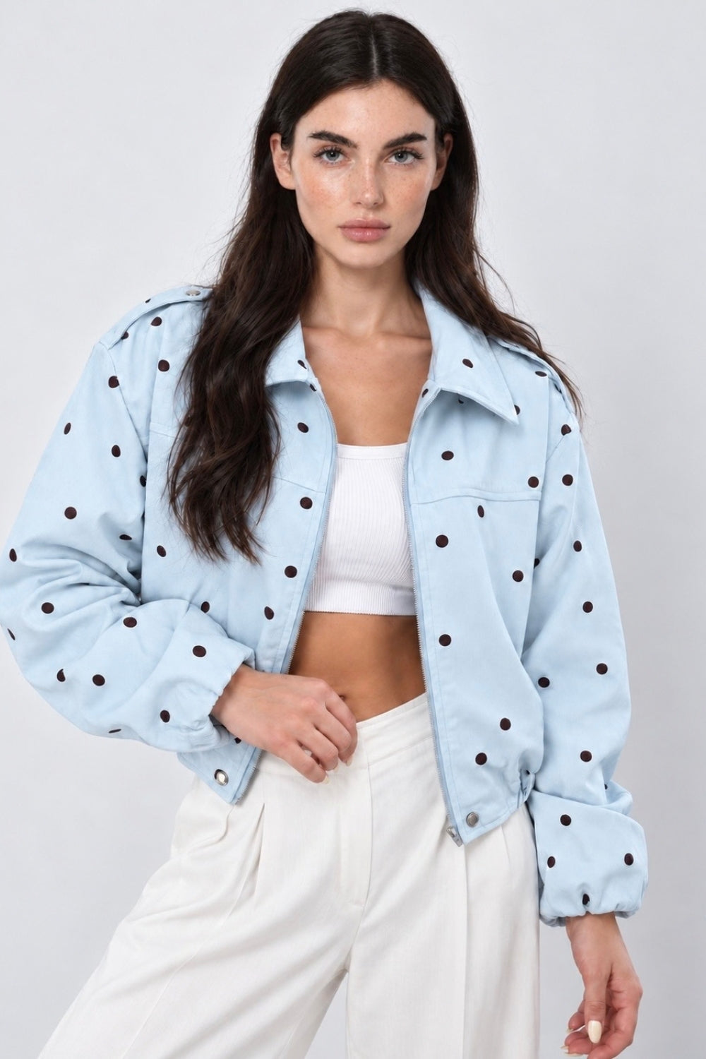 REF: 429 CHAQUETA CORTA PEACH PUNTOS AZUL