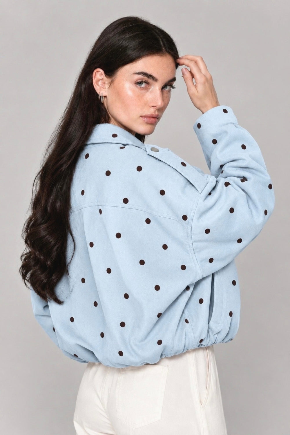 REF: 429 CHAQUETA CORTA PEACH PUNTOS AZUL