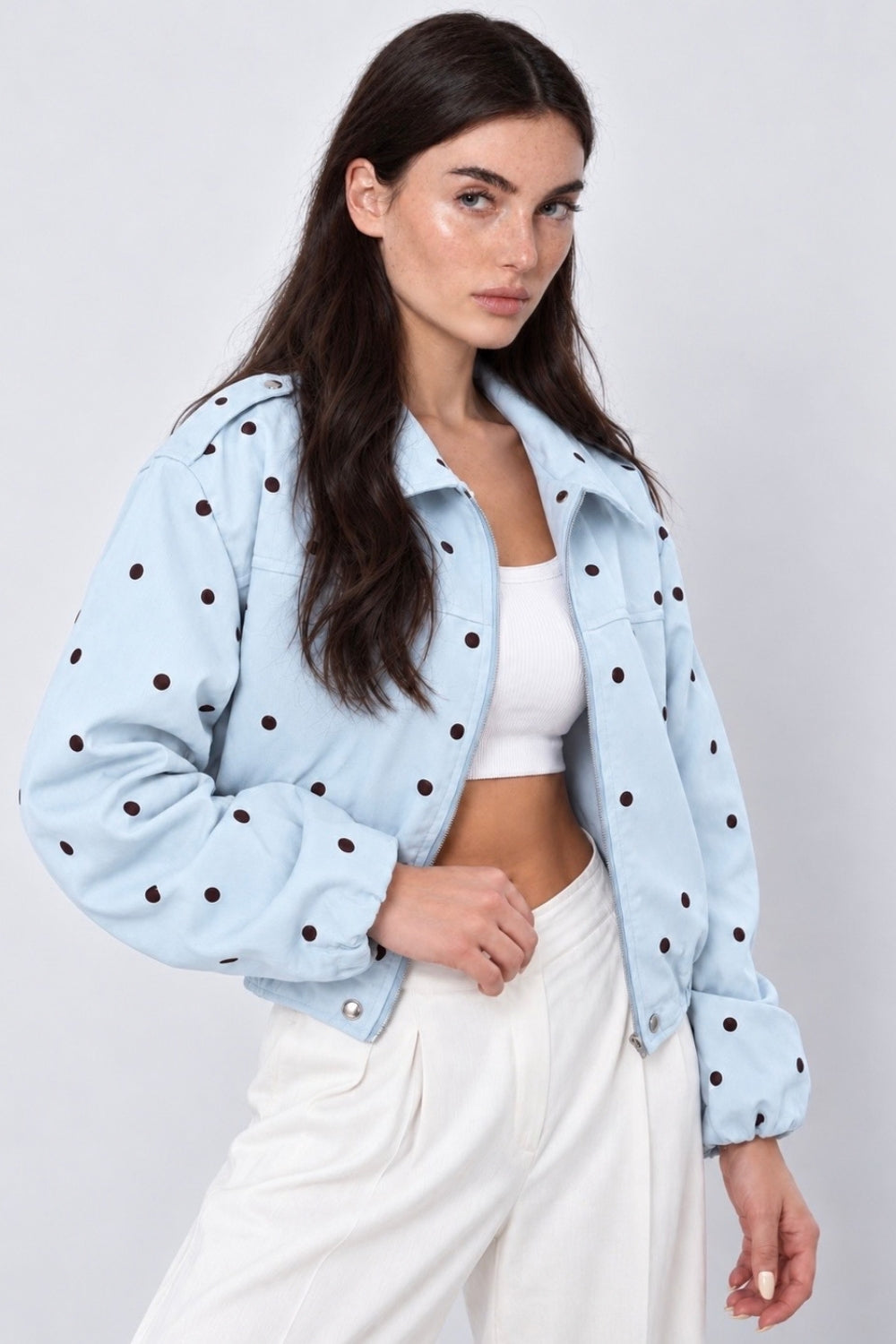 REF: 429 CHAQUETA CORTA PEACH PUNTOS AZUL