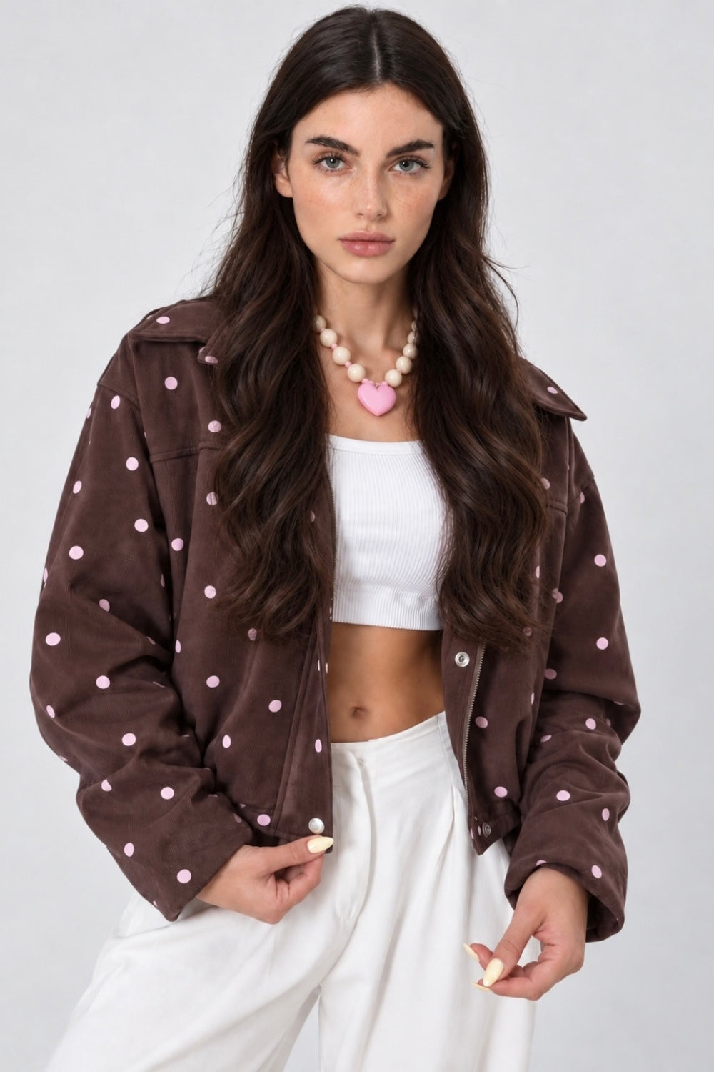 REF: 429 CHAQUETA CORTA PEACH PUNTOS CAFE
