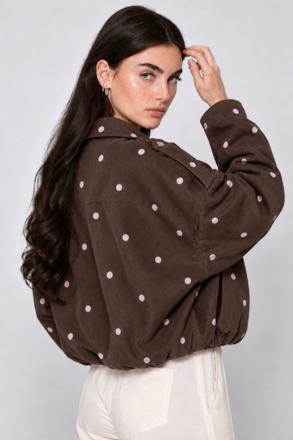 REF: 429 CHAQUETA CORTA PEACH PUNTOS CAFE