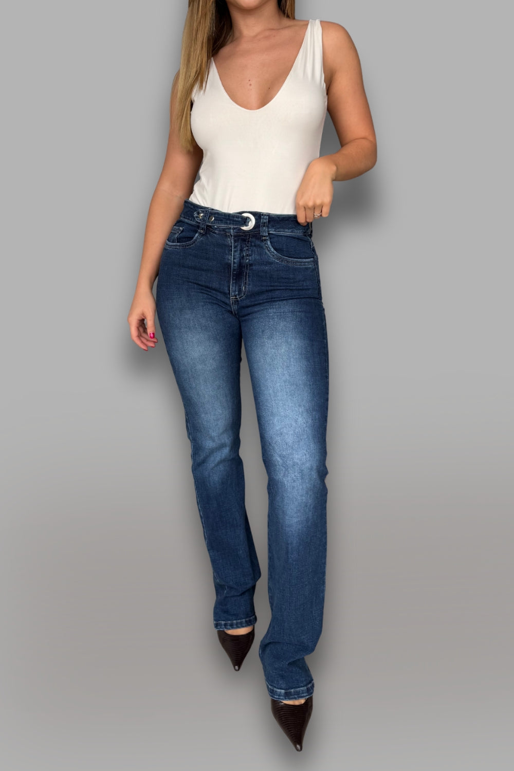 REF:485 JEAN OJALETE BOTA RECTA STRECH