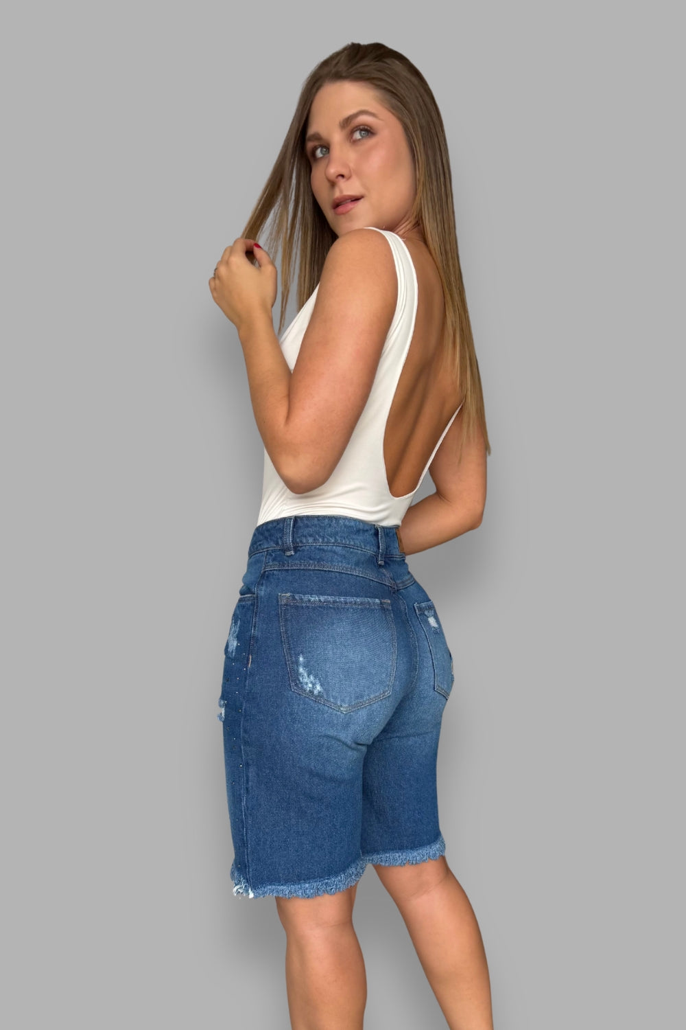 REF: 455 SHORT LARGO - BERMUDA DENIM BRILLO