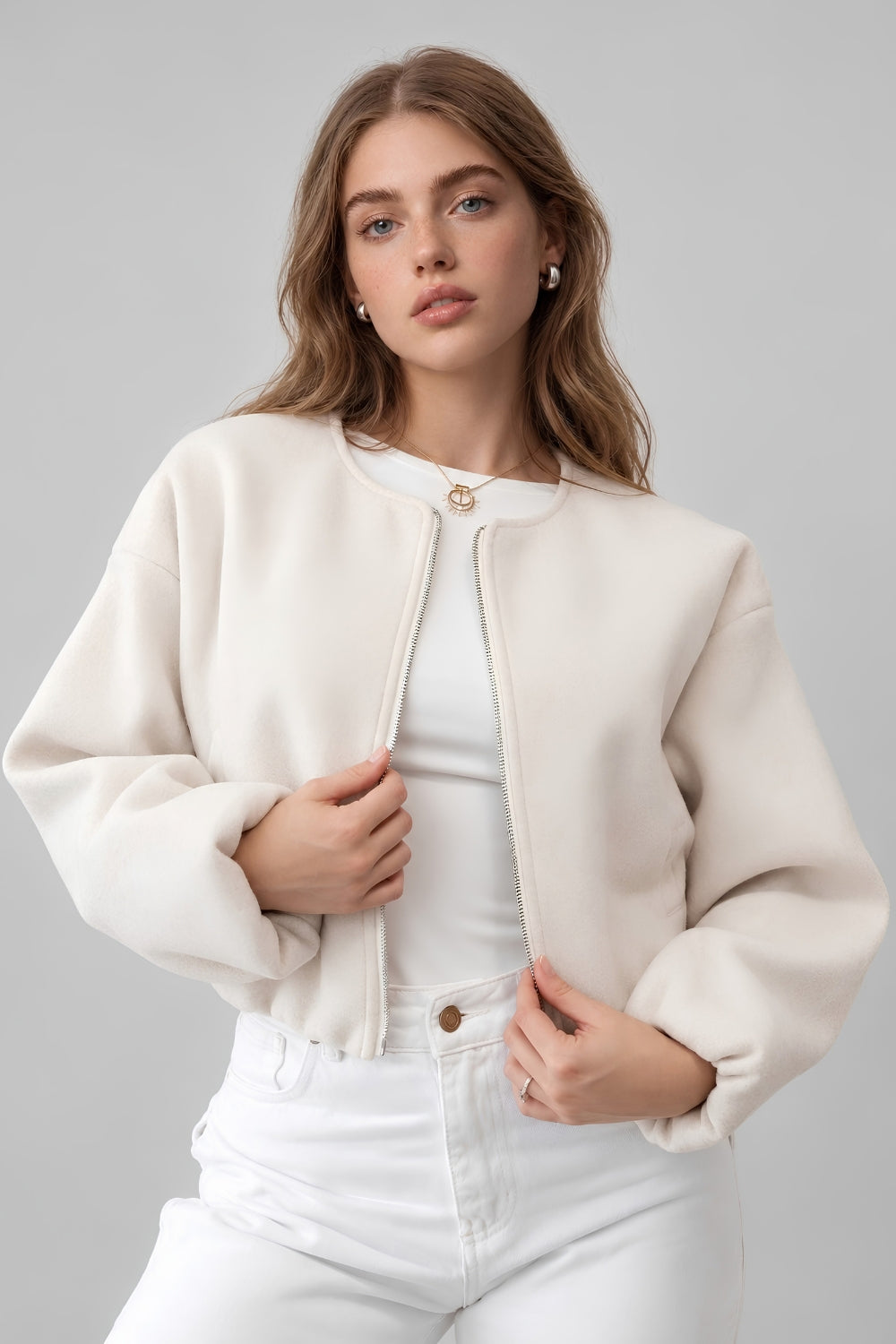 REF: 427 CHAQUETA PAÑO BUMPER MARFIL