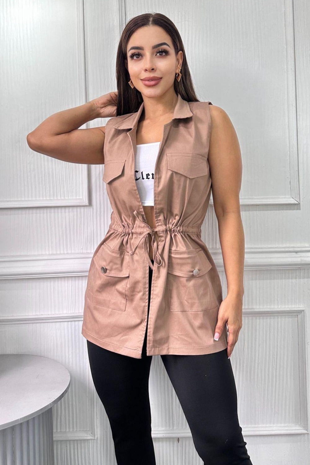 REF:421 CHALECO DRIL LARGO MOCCA
