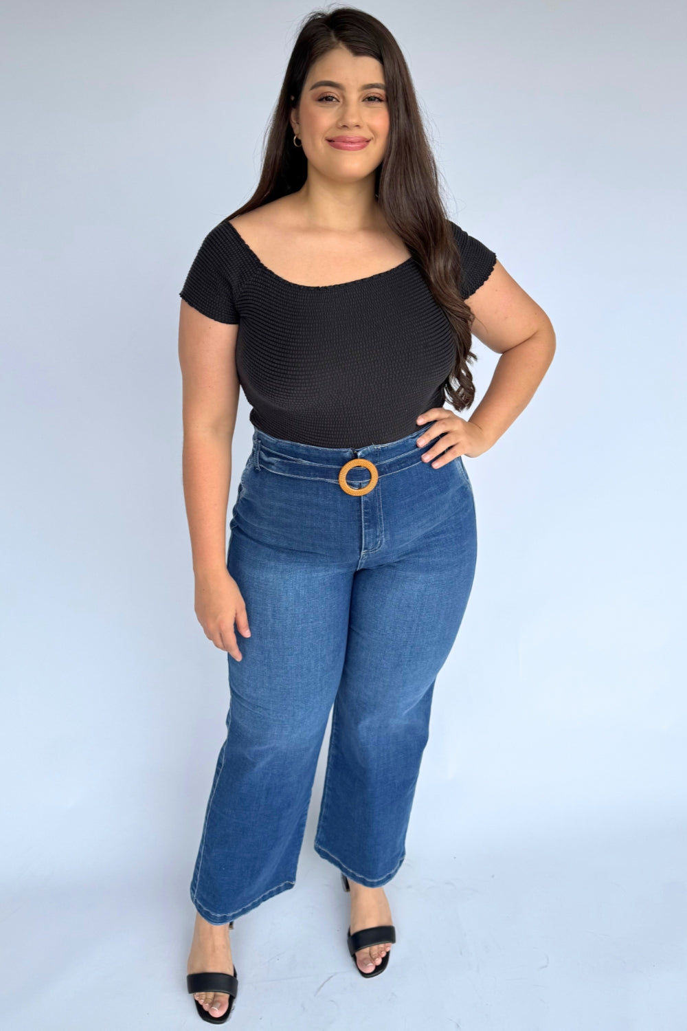 REF:438 JEAN HEBILLA CAMEL BOTA ANCHA STRECH