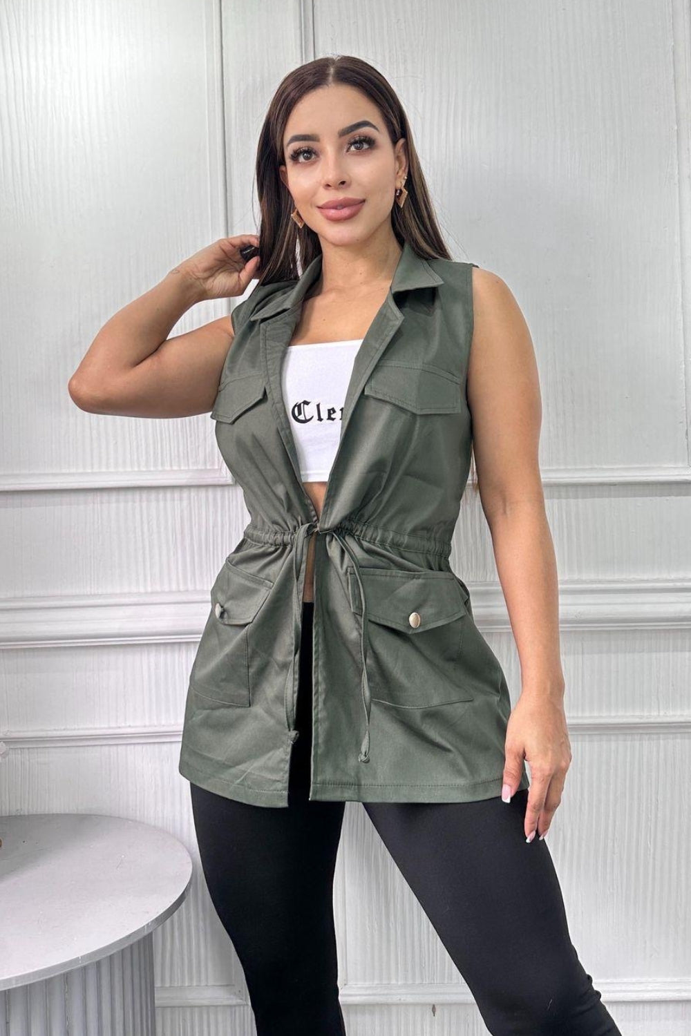 REF:421 CHALECO DRIL LARGO VERDE MILITAR