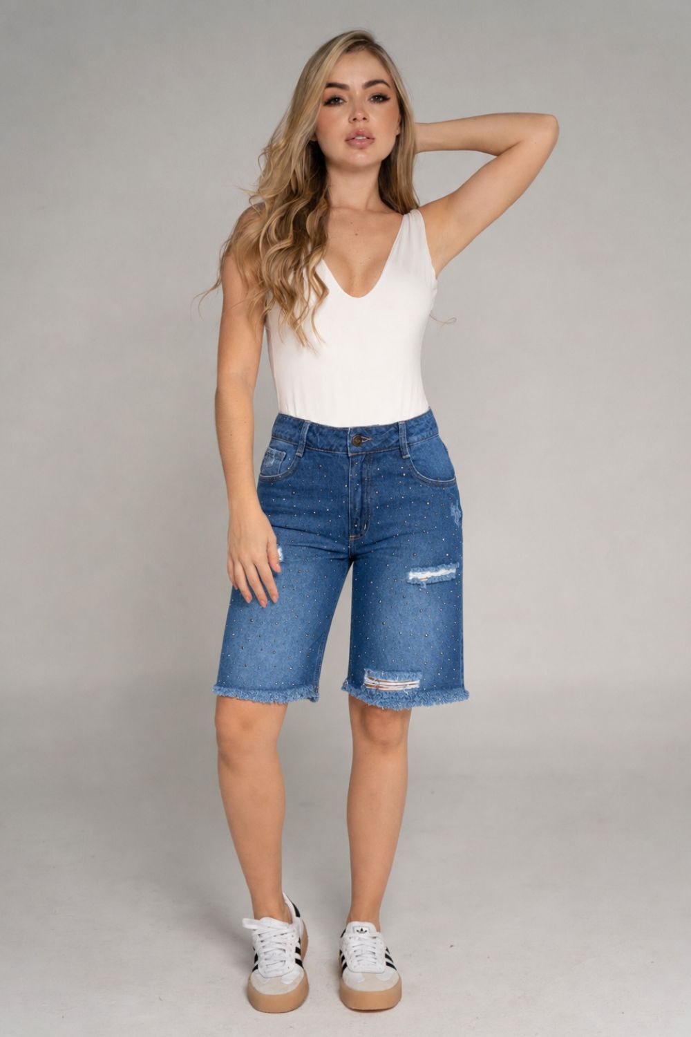 REF: 455 SHORT LARGO - BERMUDA DENIM BRILLO