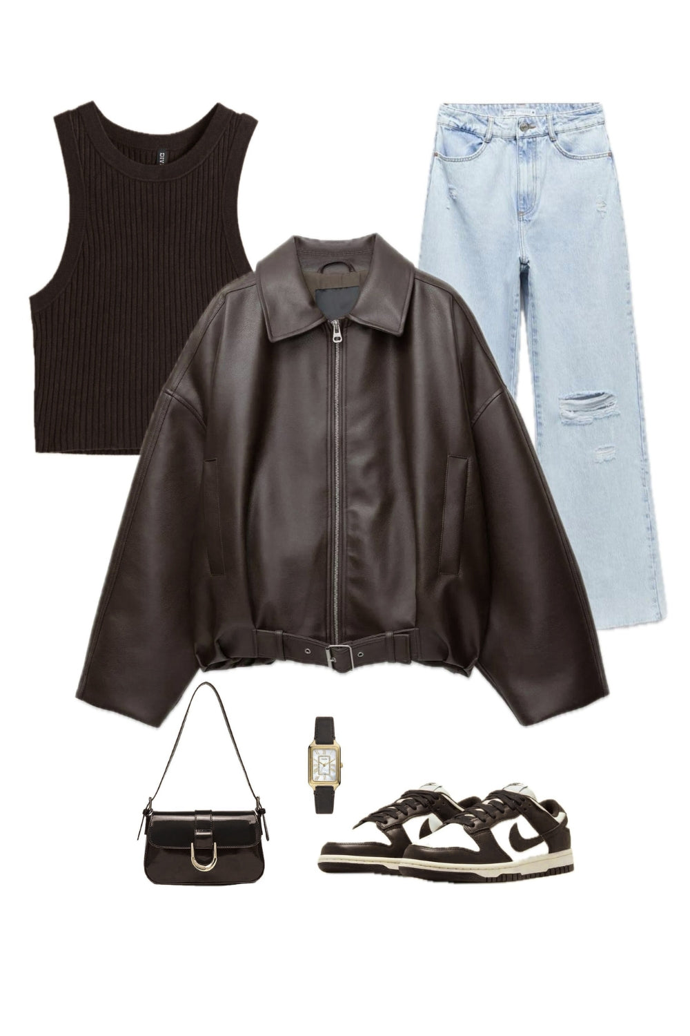 CHAQUETA OVERSIZE EFECTO CUERO CAFE