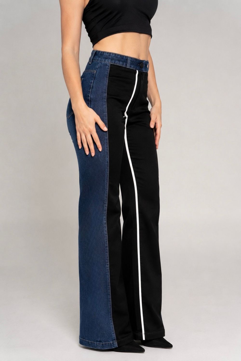 REF: 348 JEAN BICOLOR OSCURO/NEGRO WIDE LEG RIGIDO