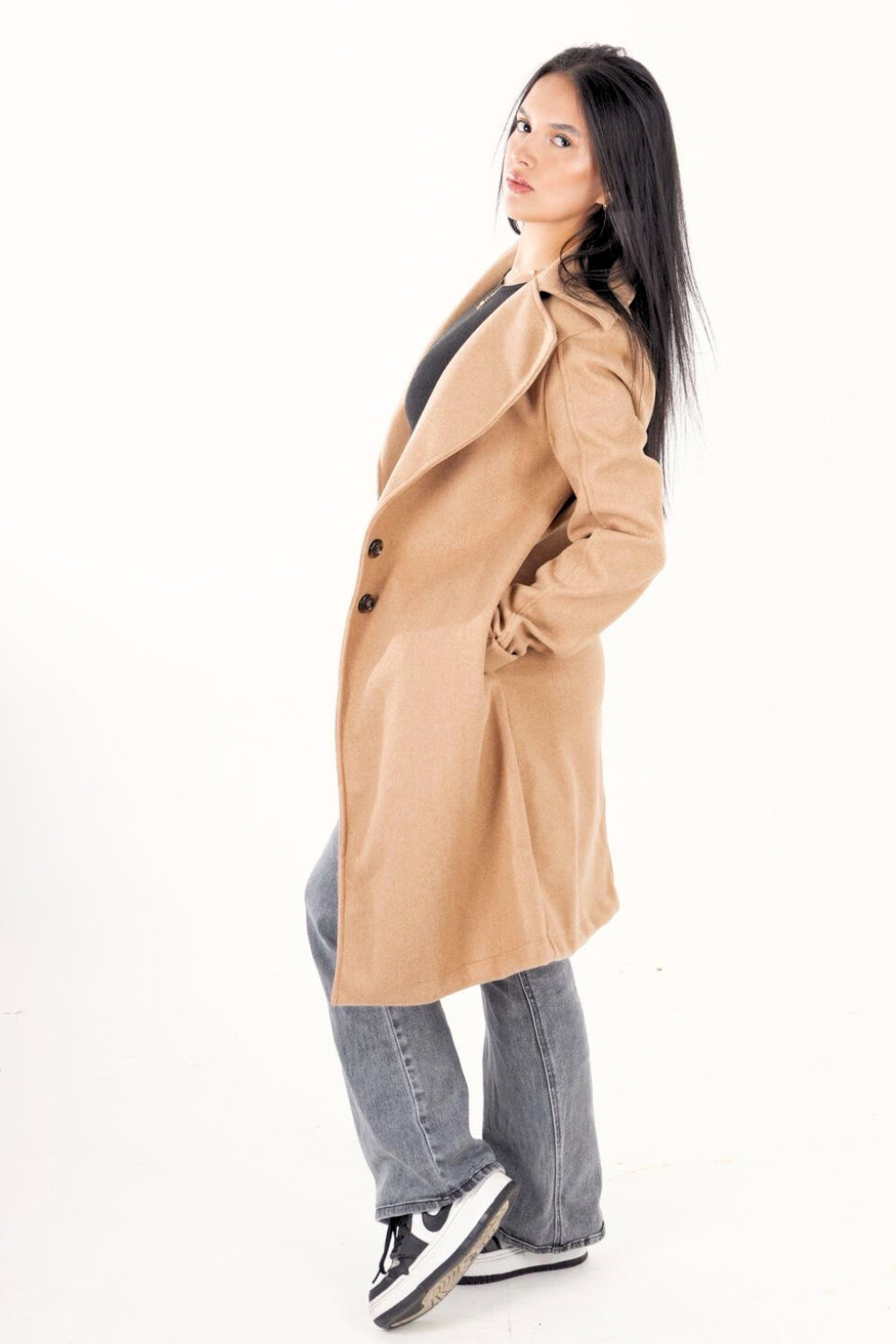 REF: 501 GABAN PAÑO BOTONES CAMEL