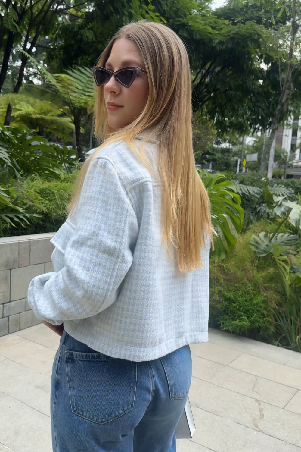 REF: 335 CHAQUETA CUADROS PAÑO AZUL CIELO