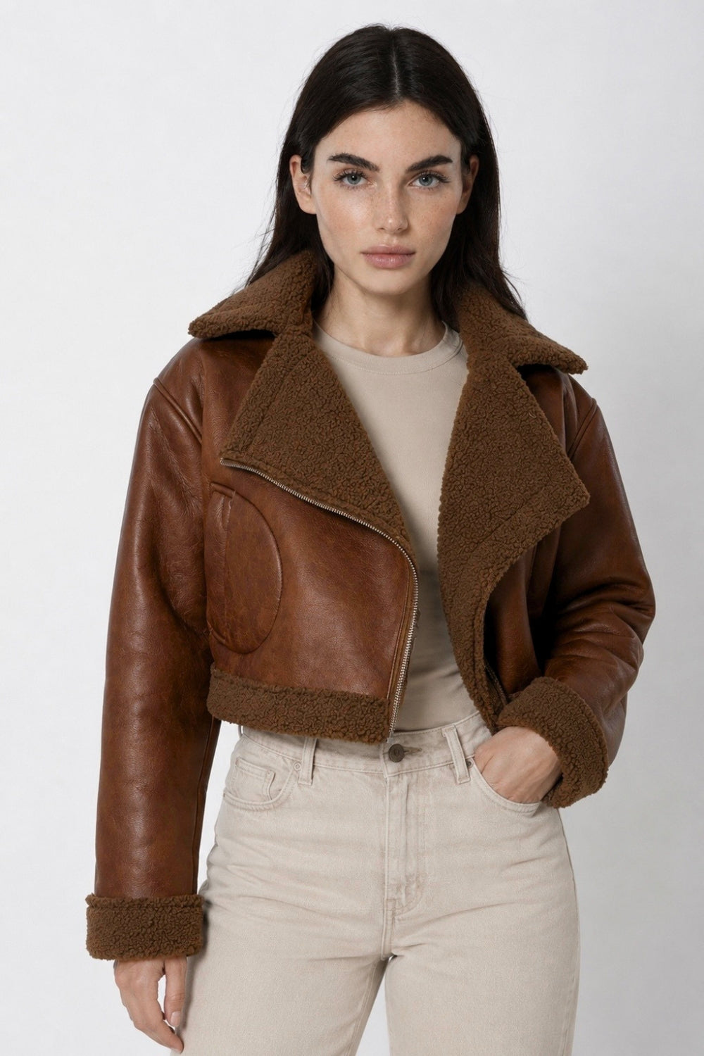 REF: 394 CHAQUETA CIERRE EFECTO CUERO MIEL