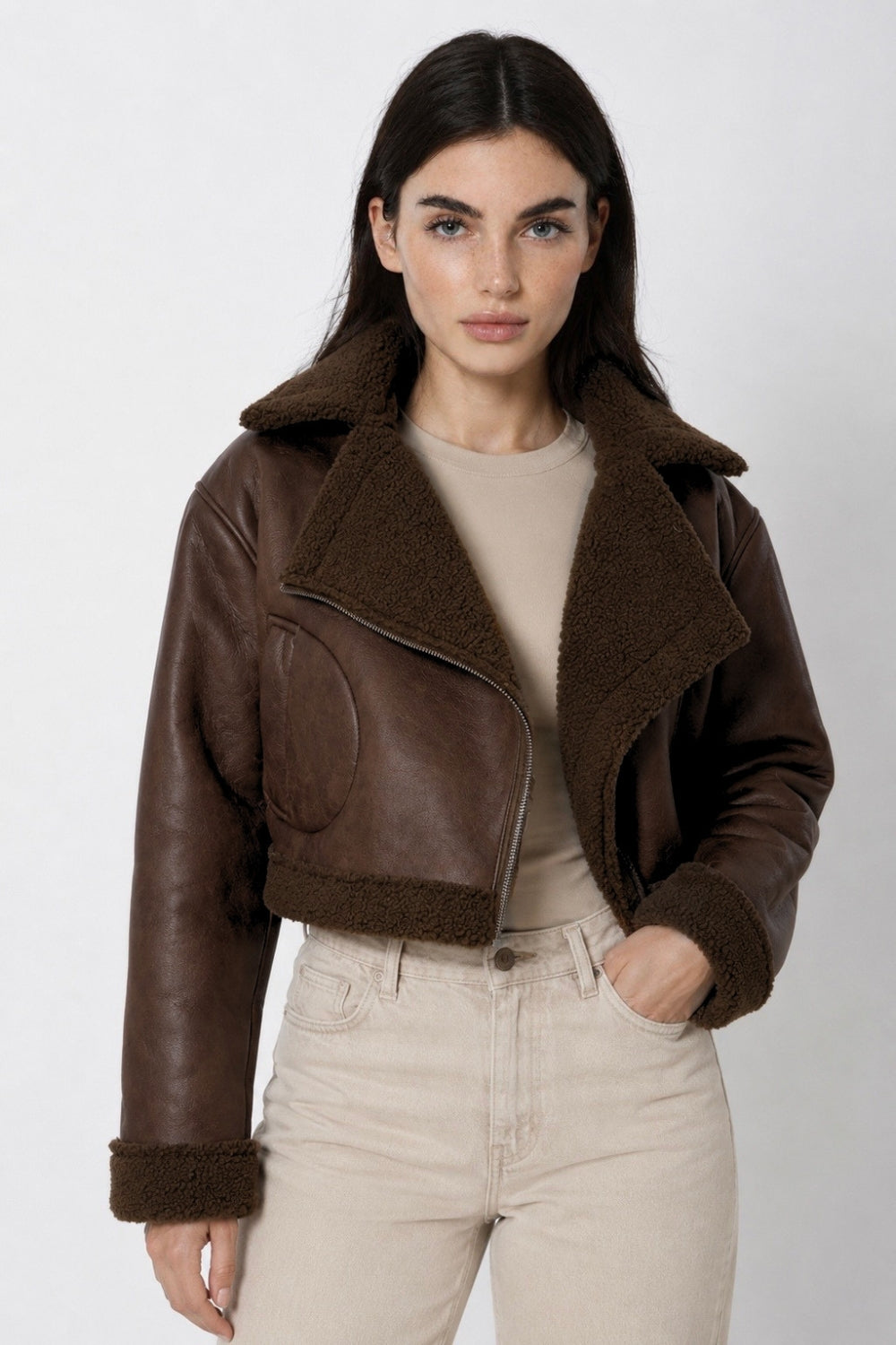 REF: 394 CHAQUETA CIERRE EFECTO CUERO CHOCOLATE