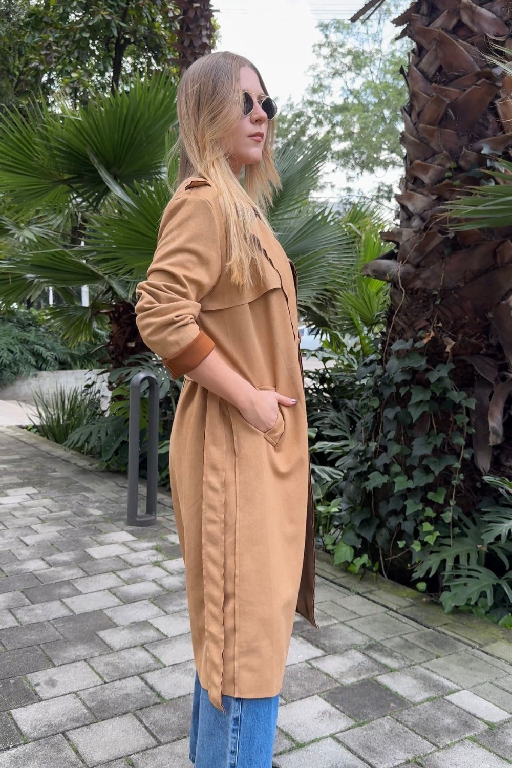 REF: 412 GABAN GAMUZA CINTURON CAMEL