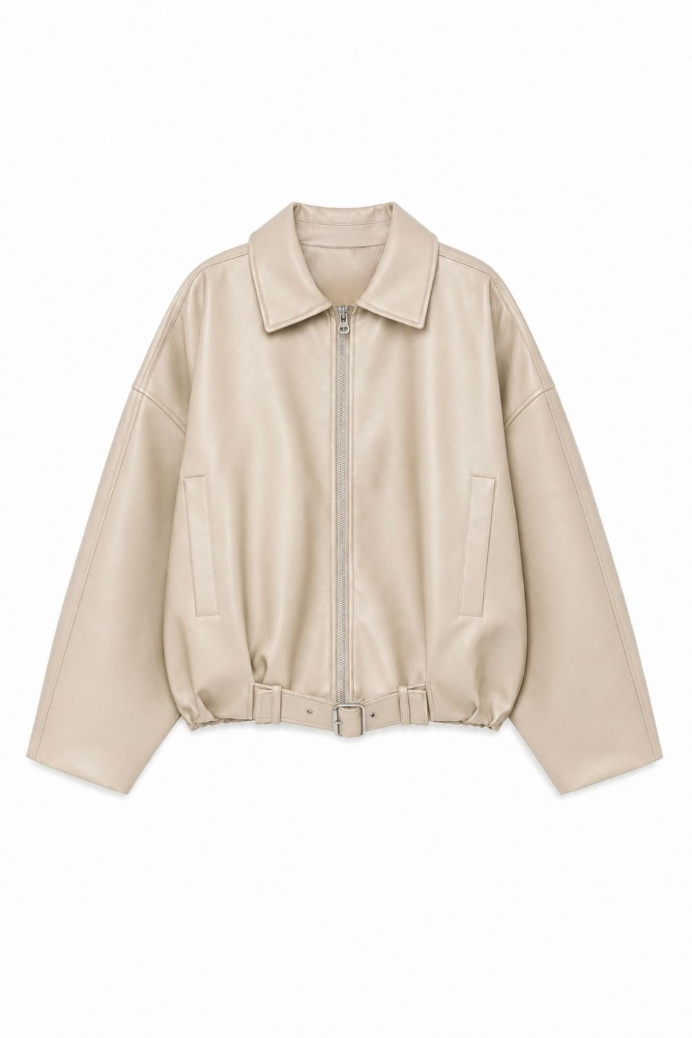 REF: 410 CHAQUETA OVERSIZE EFECTO CUERO BEIGE