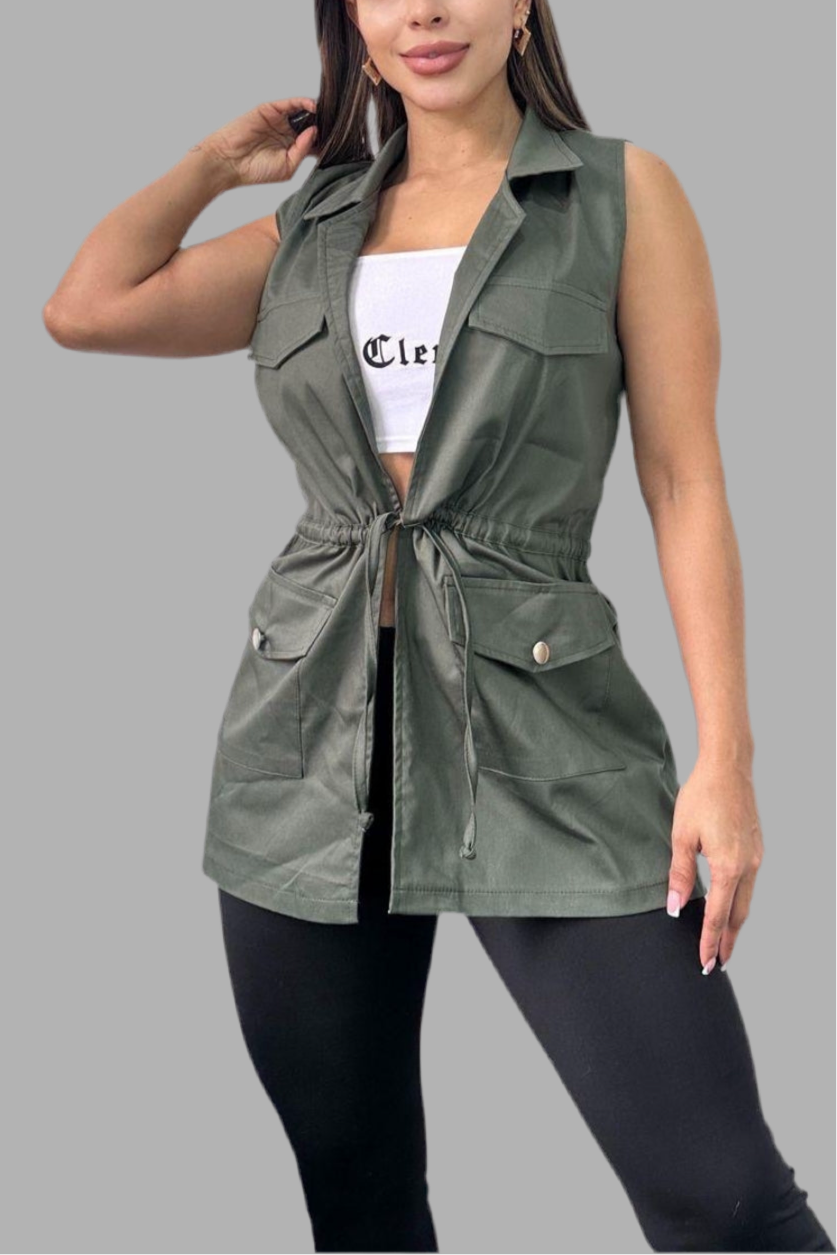 REF:421 CHALECO DRIL LARGO VERDE MILITAR