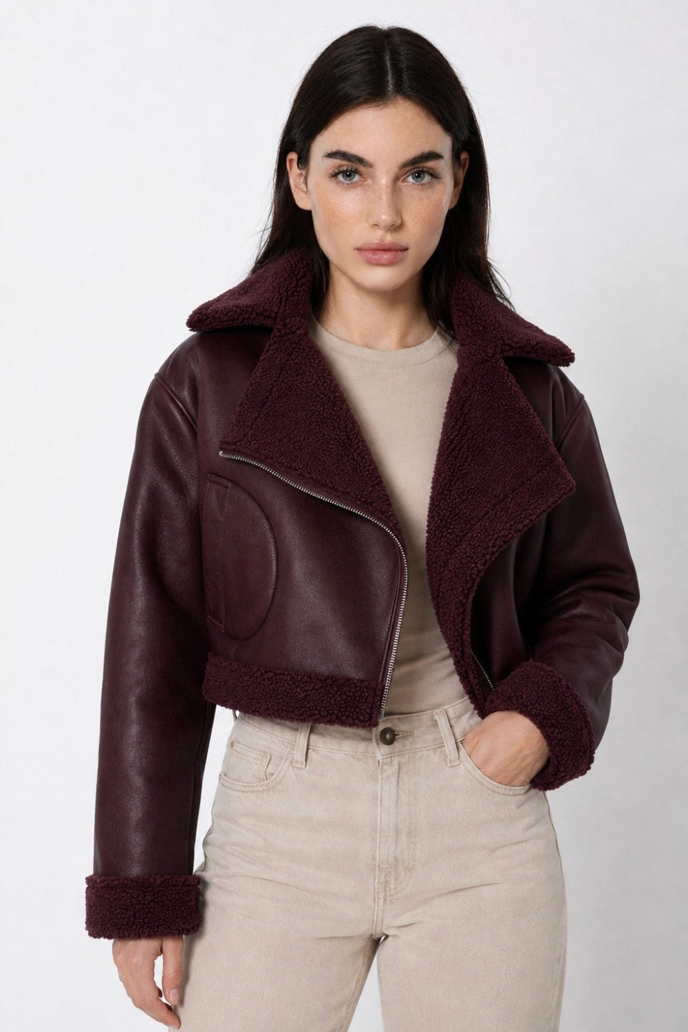 REF: 394 CHAQUETA CIERRE EFECTO CUERO VINOTINTO